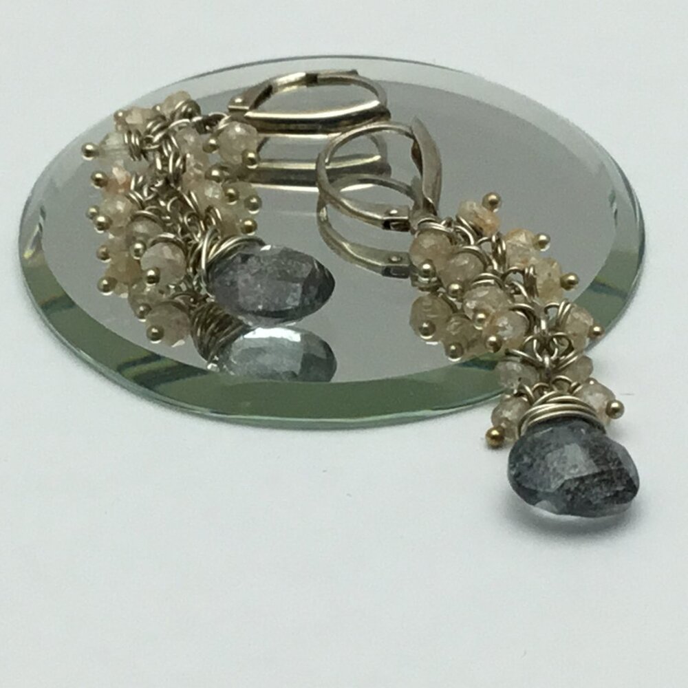 NWOT‎ Artisan Sterling Silver Natural Moss Aquamarine & Natural Zircon Earrings - Picture 4 of 5